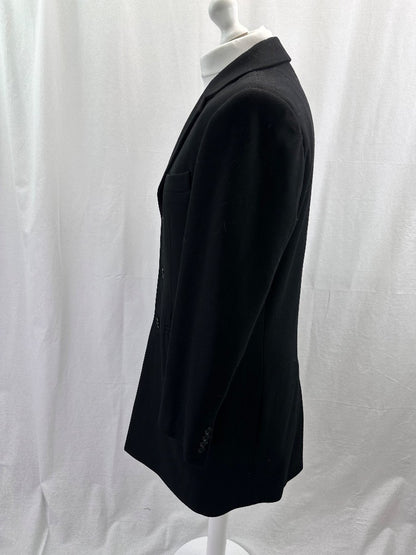 Fellini Mens Black Coat Long Wool Size 38 Good