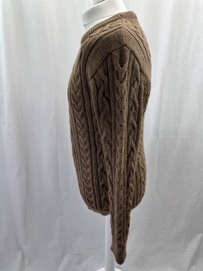 Woolover Cable Knit Jumper Brown 100% Wool XL Excellent