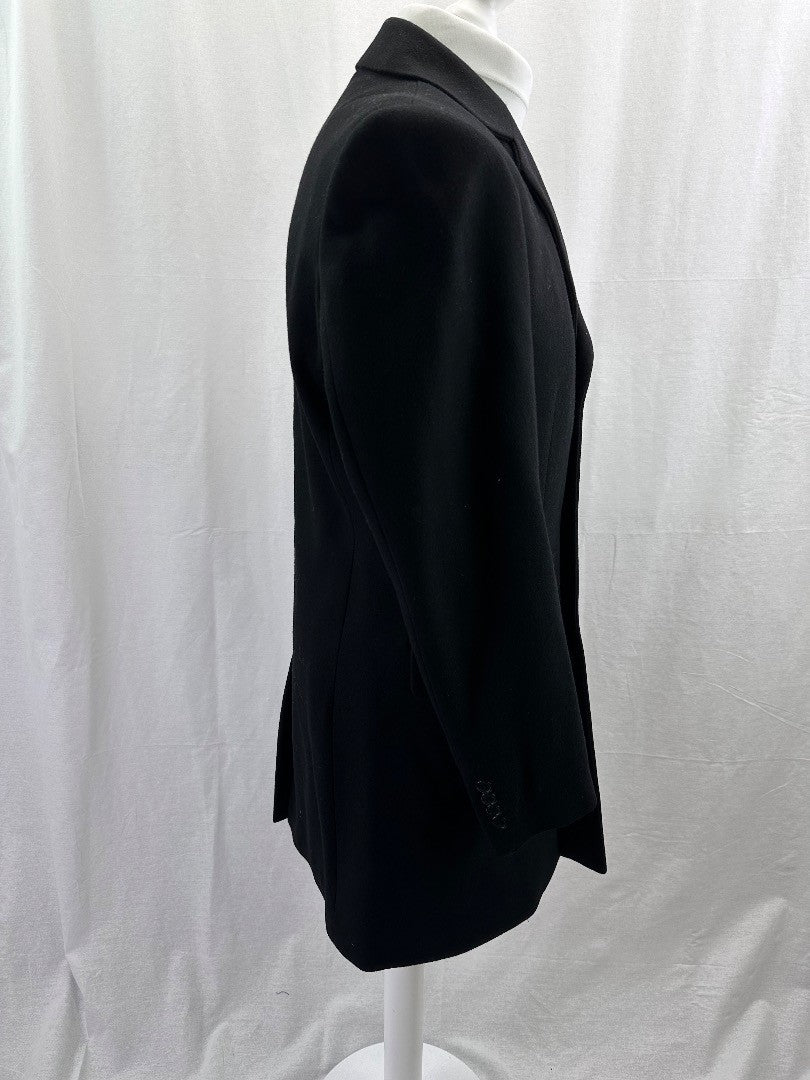 Fellini Mens Black Coat Long Wool Size 38 Good