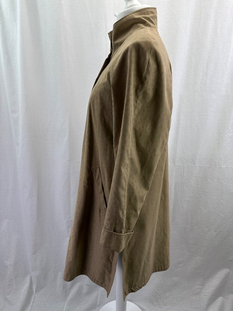 Gianfranco Corneli Tan Coat Jacket Mid-Length Button Up Size 10/12 VGC