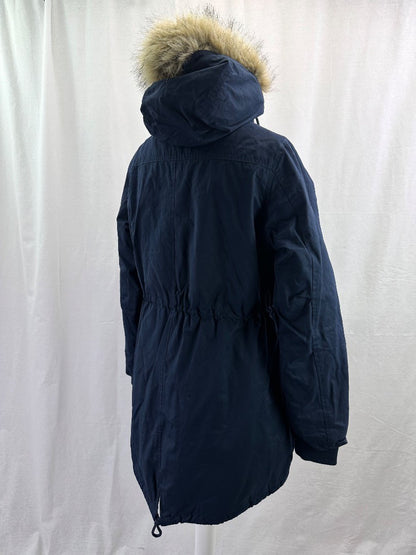 Fat Face Navy Coat Ladies UK 16 Fur Trimmed Excellent