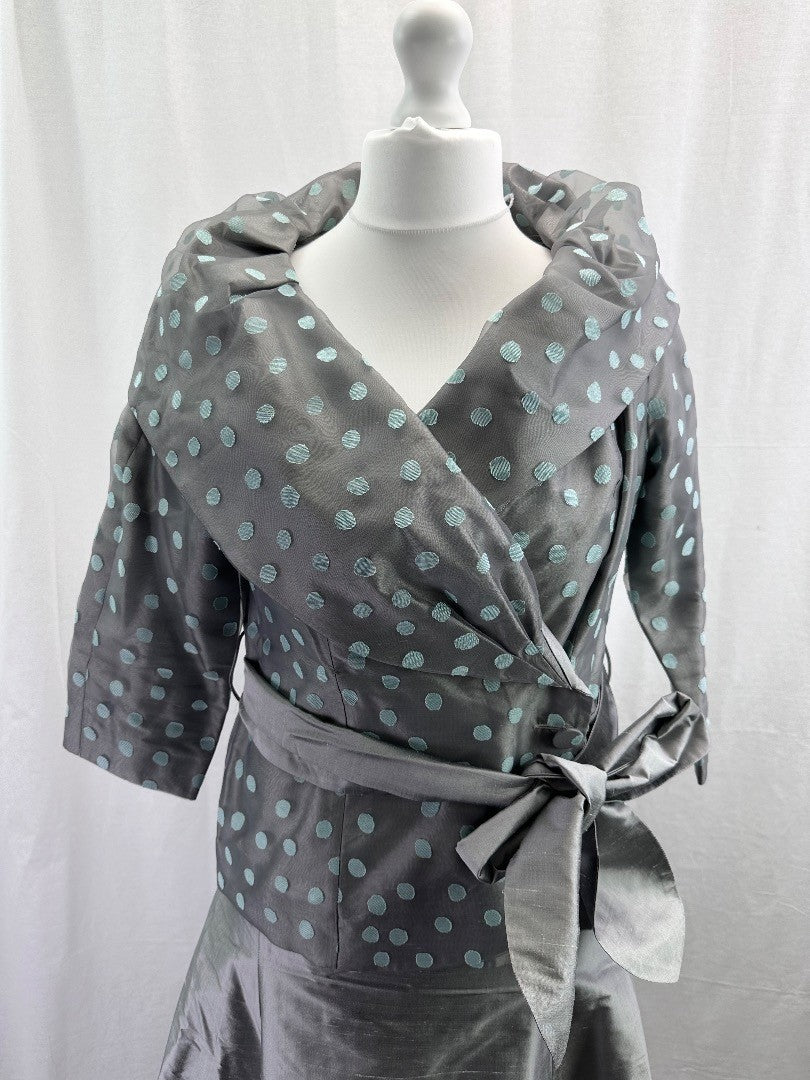 Event Gloria Estelle Skirt & Jacket Set Silver Polka Dot UK 12 Excellent