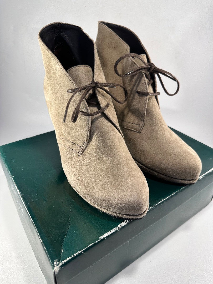 Paul Green Taupe Suede Ladies Ankle Boots Lace Up Leather Sole Size 6