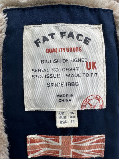 Fat Face Navy Coat Ladies UK 16 Fur Trimmed Excellent