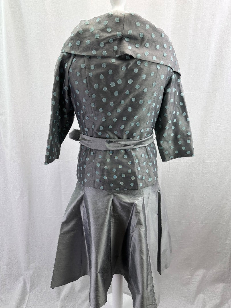 Event Gloria Estelle Skirt & Jacket Set Silver Polka Dot UK 12 Excellent