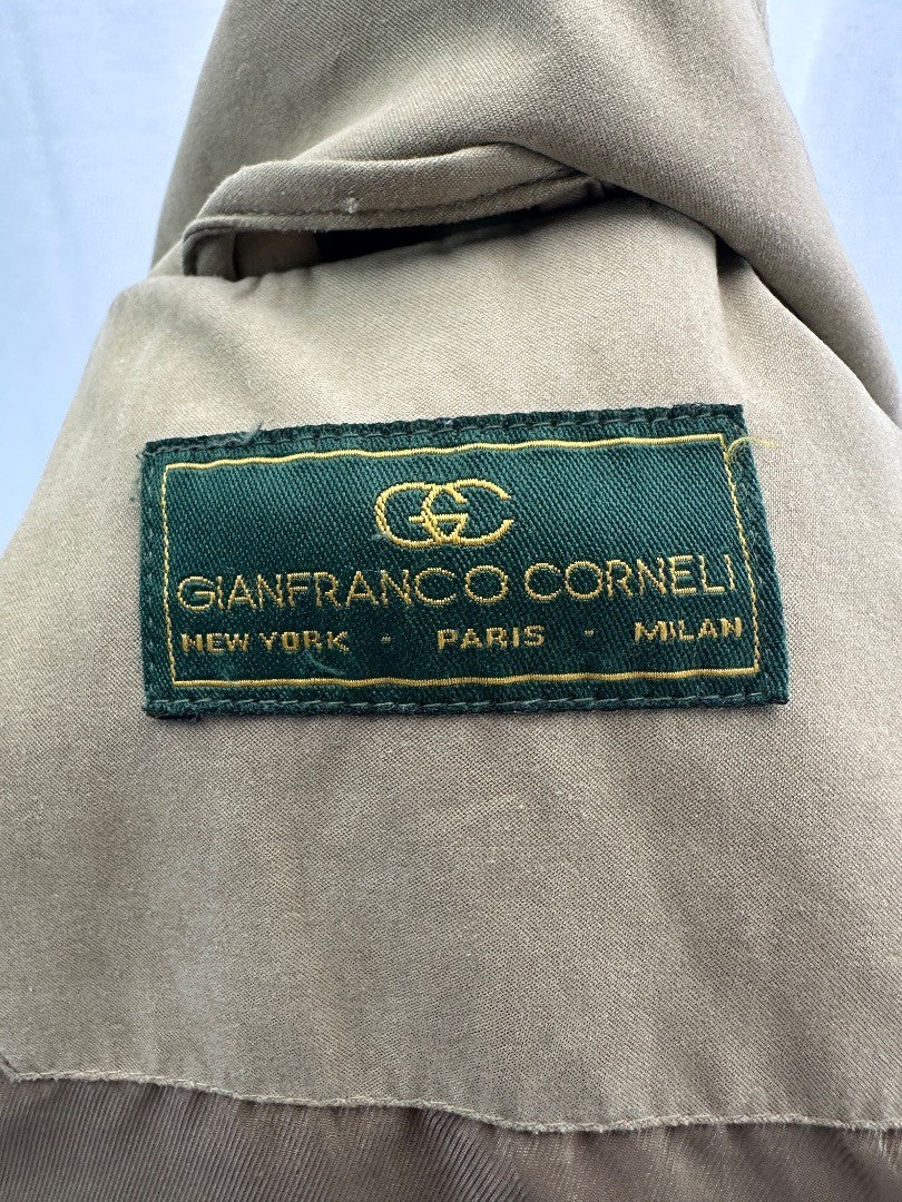 Gianfranco Corneli Tan Coat Jacket Mid-Length Button Up Size 10/12 VGC