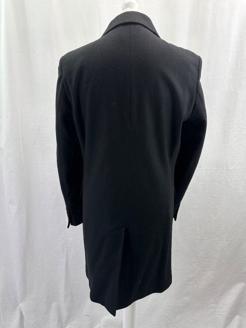 Fellini Mens Black Coat Long Wool Size 38 Good