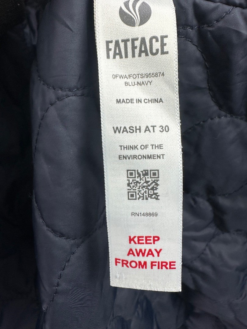 Fat Face Navy Coat Ladies UK 16 Fur Trimmed Excellent