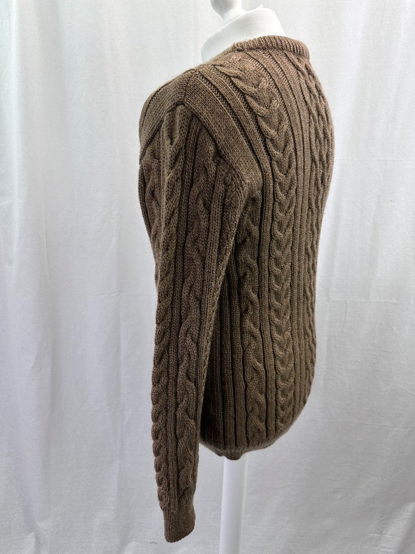 Woolover Cable Knit Jumper Brown 100% Wool XL Excellent