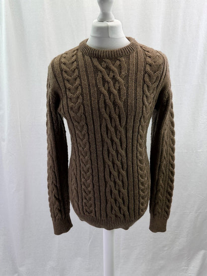 Woolover Cable Knit Jumper Brown 100% Wool XL Excellent