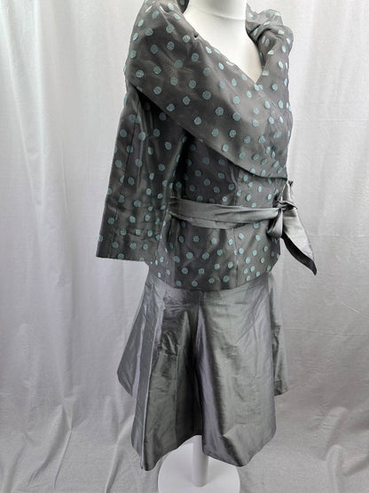 Event Gloria Estelle Skirt & Jacket Set Silver Polka Dot UK 12 Excellent