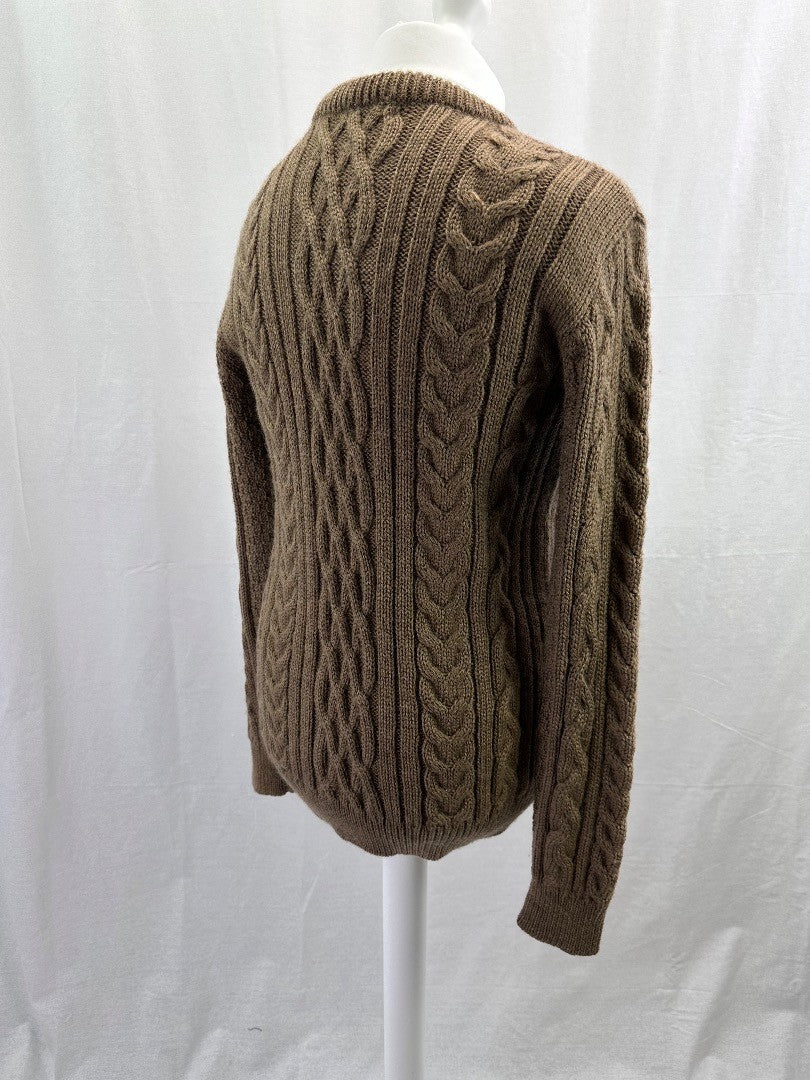 Woolover Cable Knit Jumper Brown 100% Wool XL Excellent