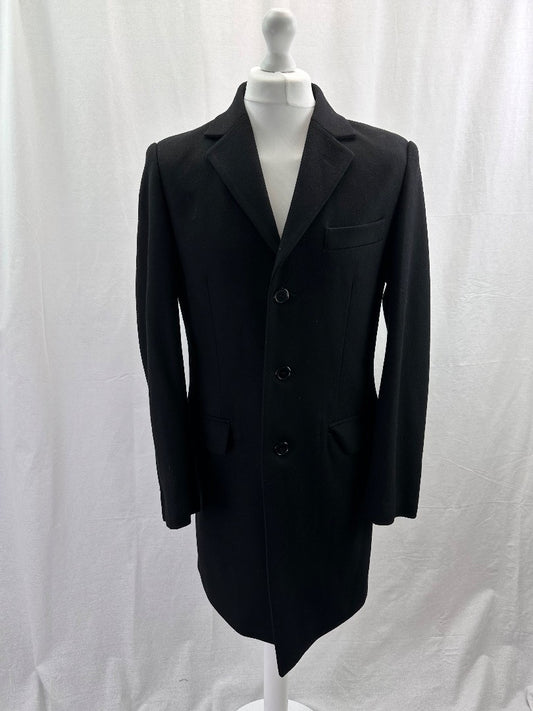 Fellini Mens Black Coat Long Wool Size 38 Good