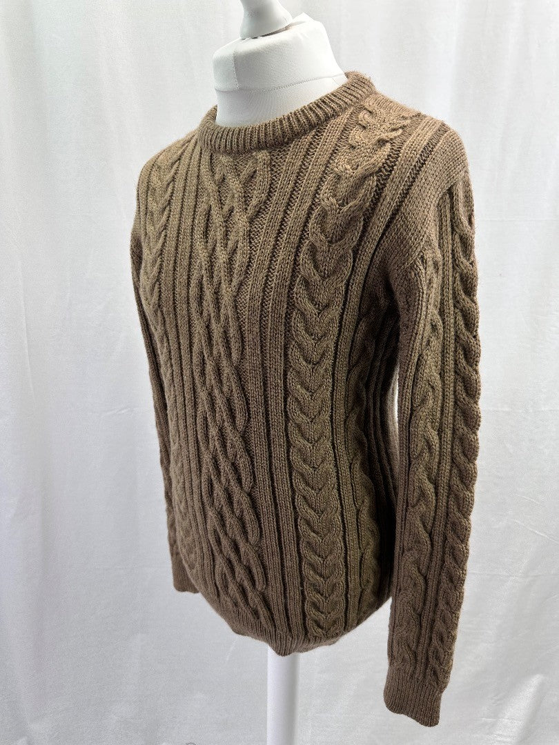 Woolover Cable Knit Jumper Brown 100% Wool XL Excellent