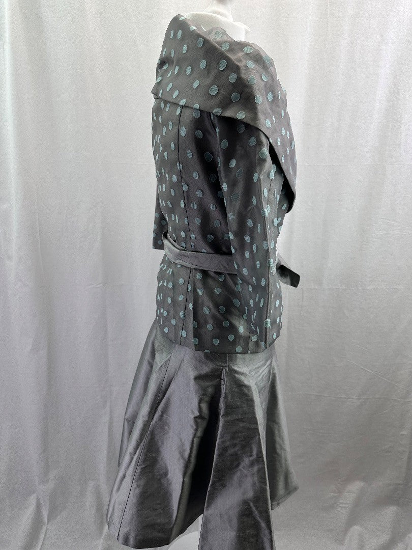 Event Gloria Estelle Skirt & Jacket Set Silver Polka Dot UK 12 Excellent