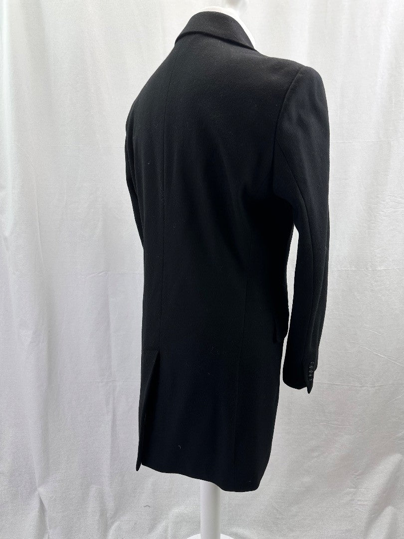 Fellini Mens Black Coat Long Wool Size 38 Good