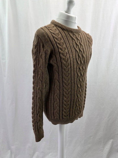 Woolover Cable Knit Jumper Brown 100% Wool XL Excellent