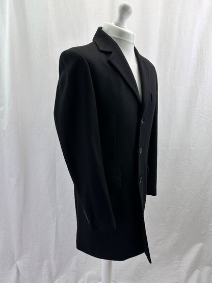 Fellini Mens Black Coat Long Wool Size 38 Good