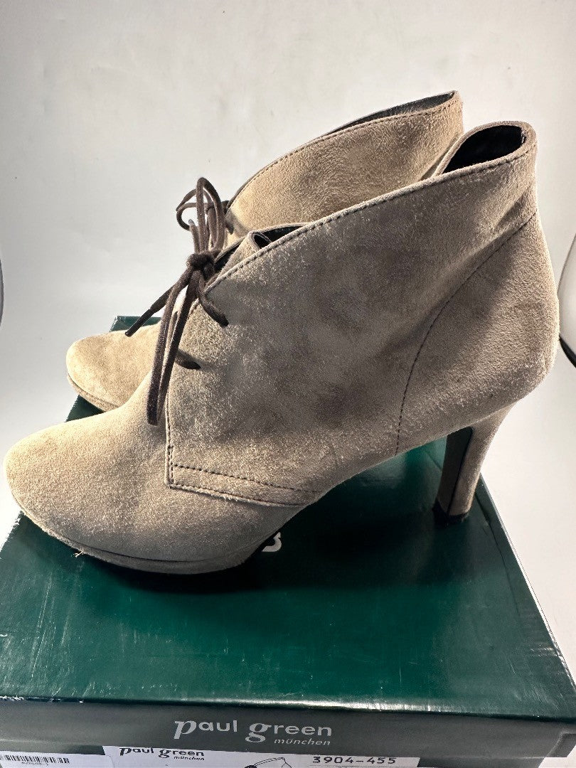 Paul Green Taupe Suede Ladies Ankle Boots Lace Up Leather Sole Size 6