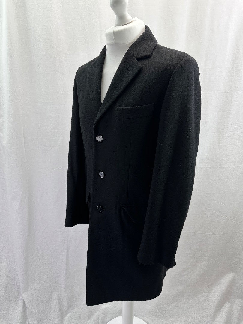 Fellini Mens Black Coat Long Wool Size 38 Good