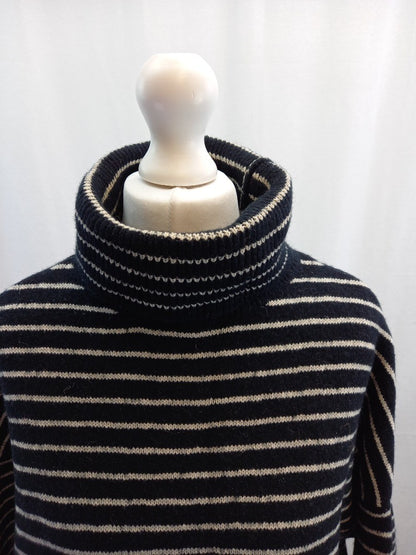 allsaints black white strip jumper wool mix xs polo high neck over sized