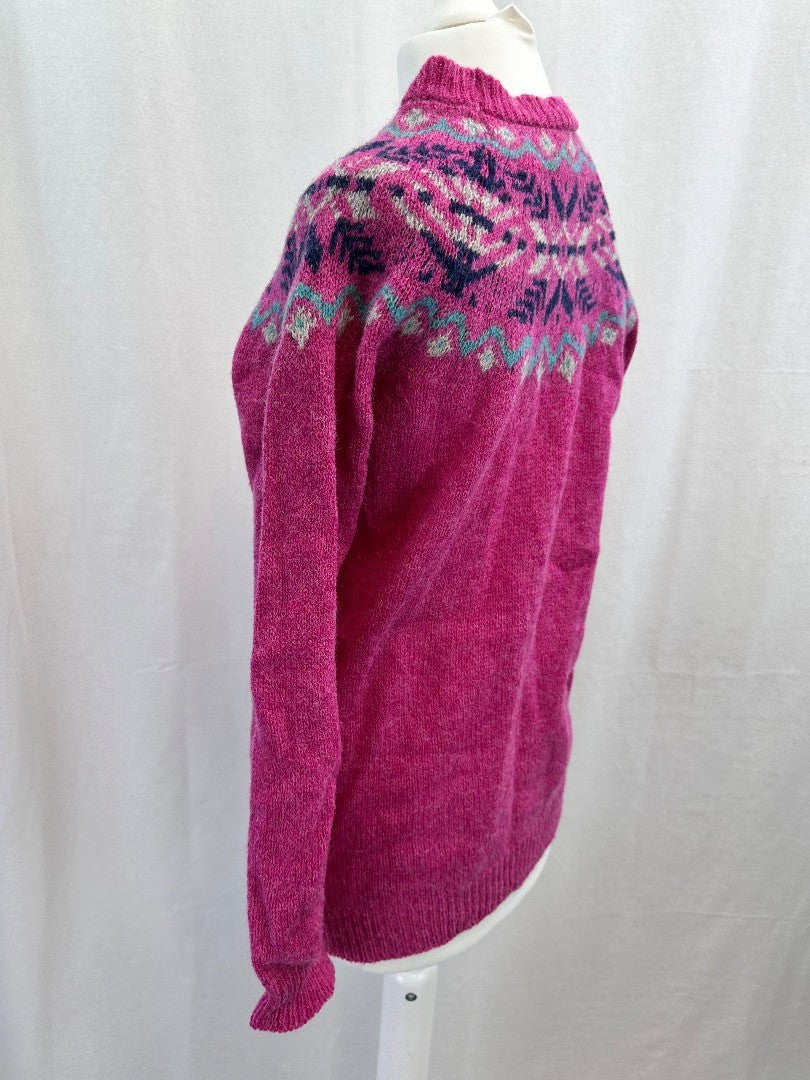 House of Bruar Pink Blue Shetland Wool Jumper Size S VGC