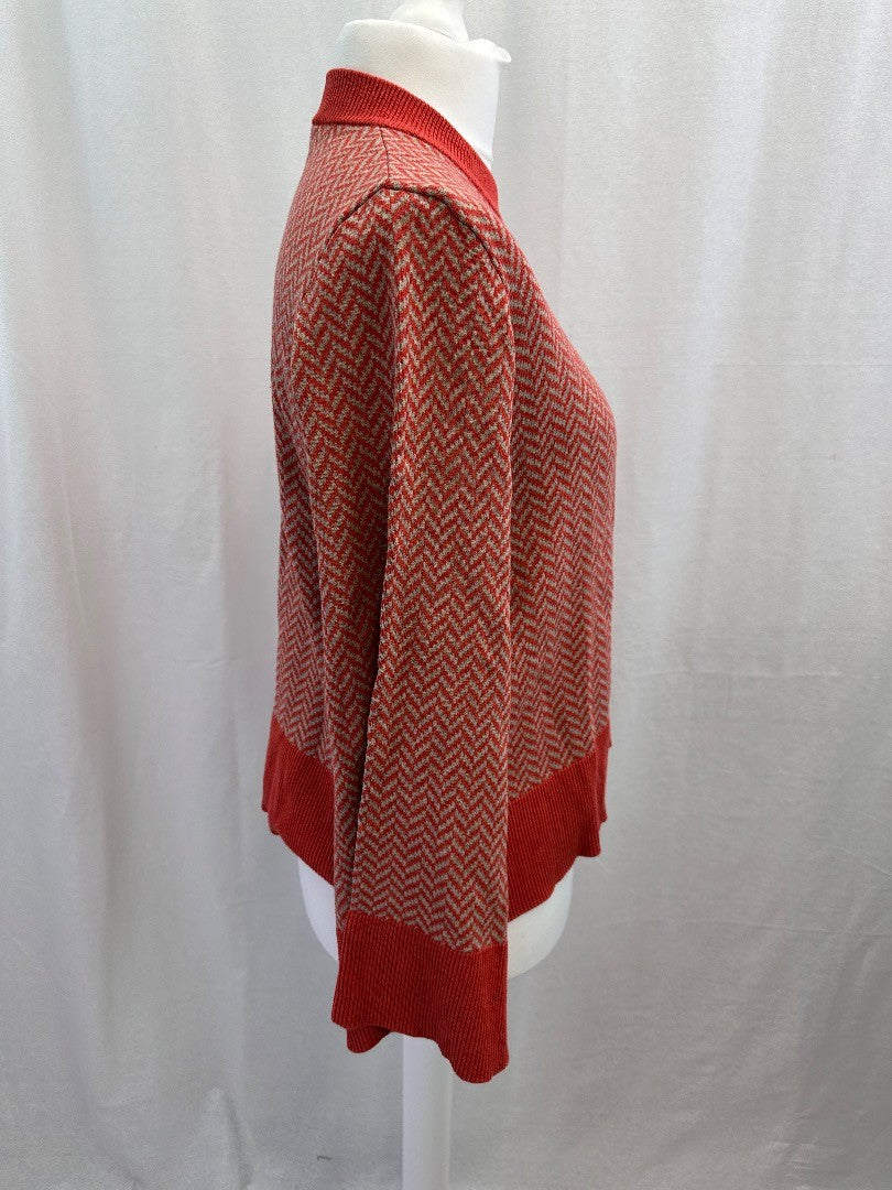 SKFK Coral Oatmeal Geometric Pattern Kimono Sleeve Jumper Size M/L VGC