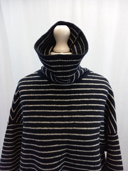 allsaints black white strip jumper wool mix xs polo high neck over sized