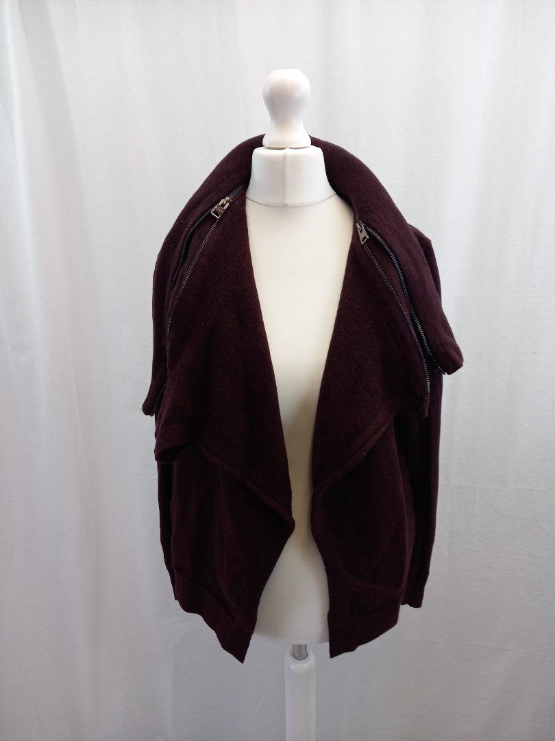 all saints wool dahlia cardigan m burgundy with zips