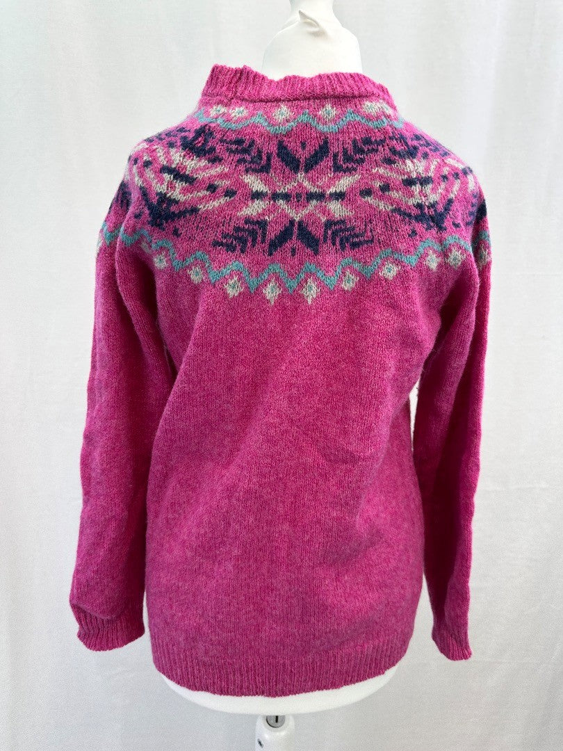 House of Bruar Pink Blue Shetland Wool Jumper Size S VGC