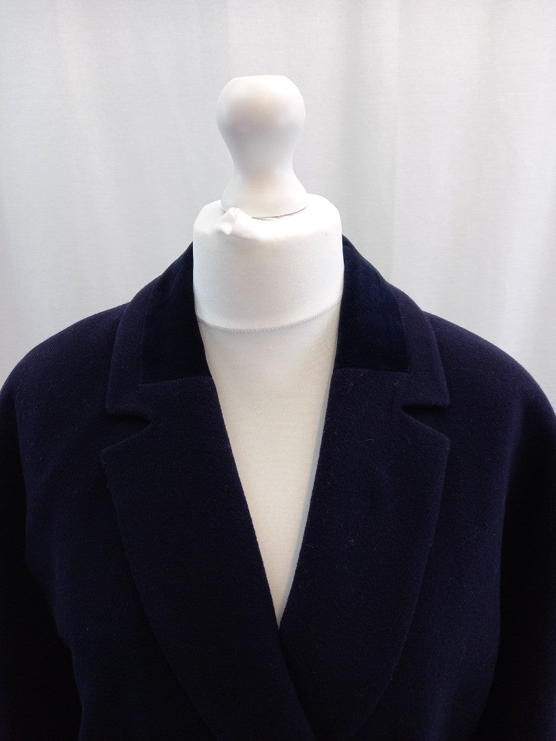 windsmoor coat navy blue wool 12 double breasted with velvet trim