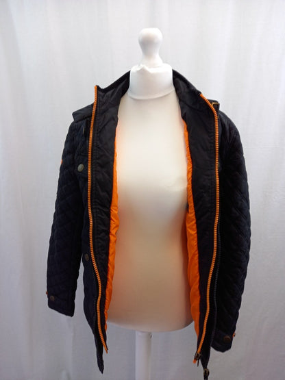 superdry mens coat jacket black xxl double zip orange lining and zip pockets vgc