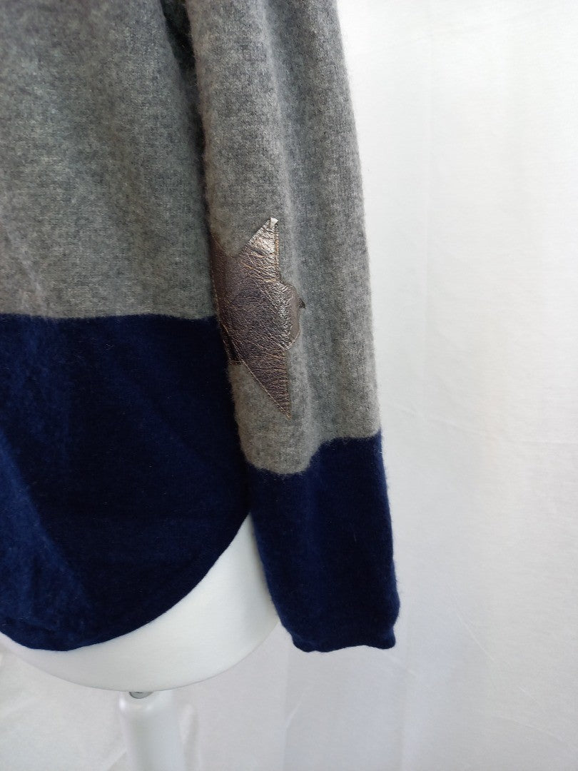 wyse london cashmere jumper navy blue grey silver stars jumper size 1