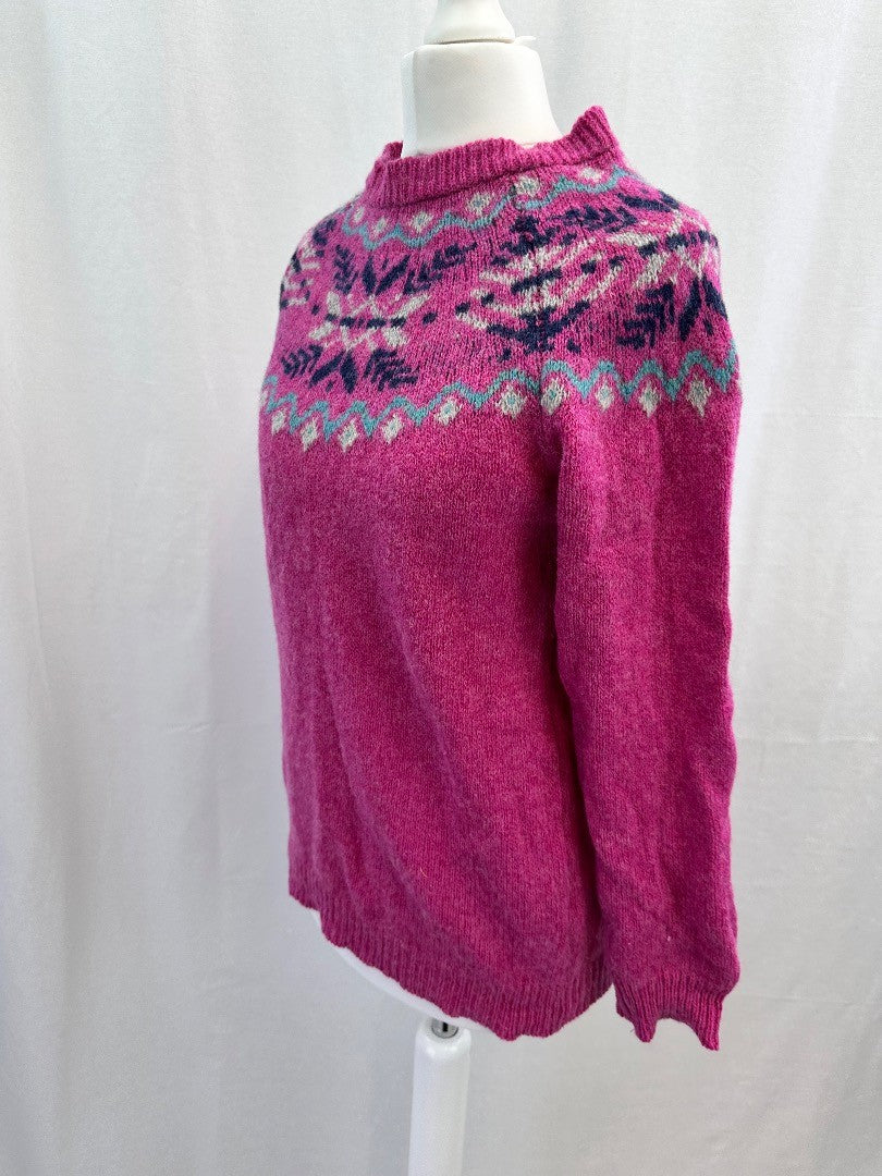 House of Bruar Pink Blue Shetland Wool Jumper Size S VGC