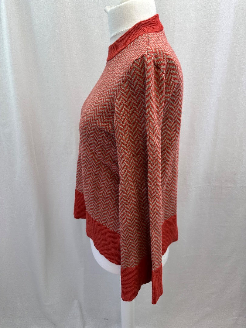 SKFK Coral Oatmeal Geometric Pattern Kimono Sleeve Jumper Size M/L VGC