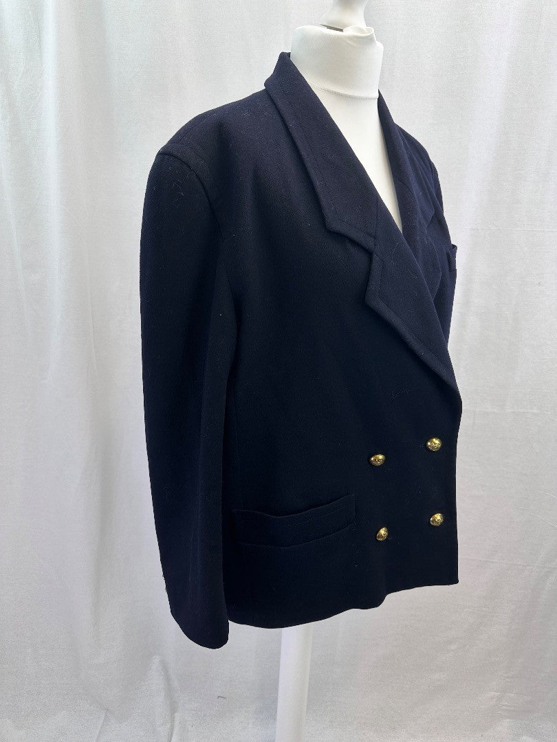 Jaeger Navy Gold Buttons Wool Blazer Jacket Size 18 41" VGC Vintage