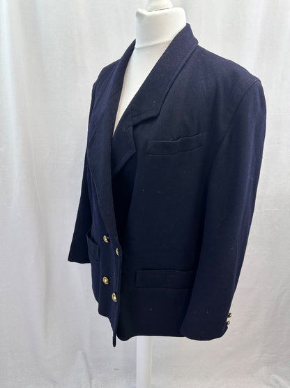 Jaeger Navy Gold Buttons Wool Blazer Jacket Size 18 41" VGC Vintage