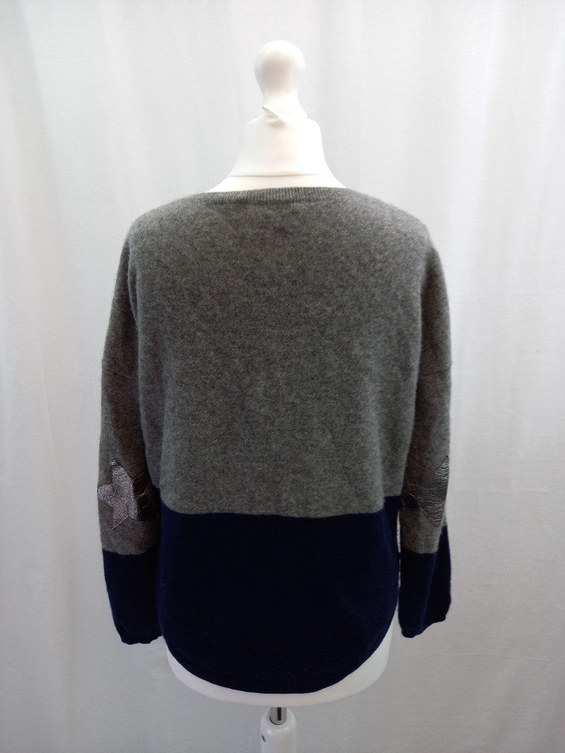 wyse london cashmere jumper navy blue grey silver stars jumper size 1