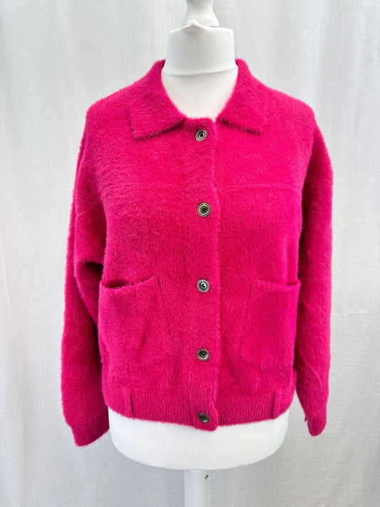 Rino & Pelle Fuchsia Pink Cozy Super Soft Cardigan Jacket Size M Excellent Condition