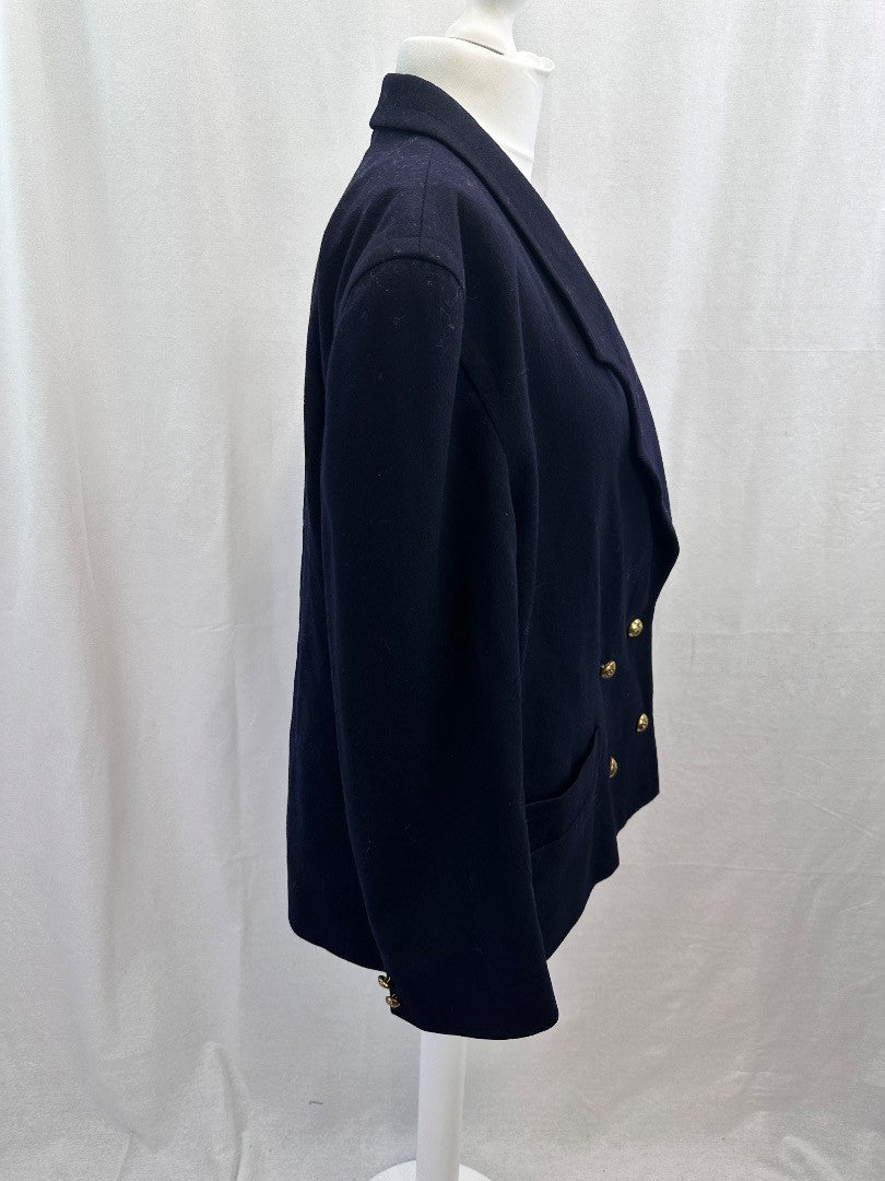 Jaeger Navy Gold Buttons Wool Blazer Jacket Size 18 41" VGC Vintage