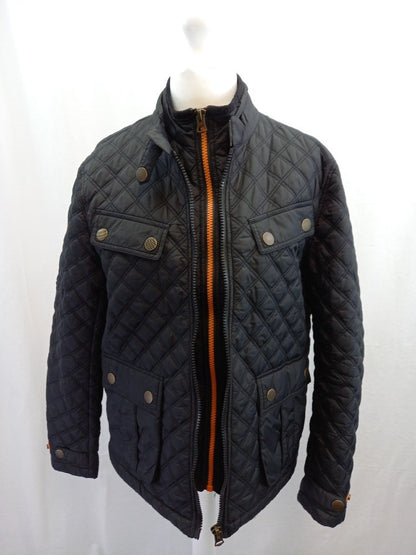 superdry mens coat jacket black xxl double zip orange lining and zip pockets vgc