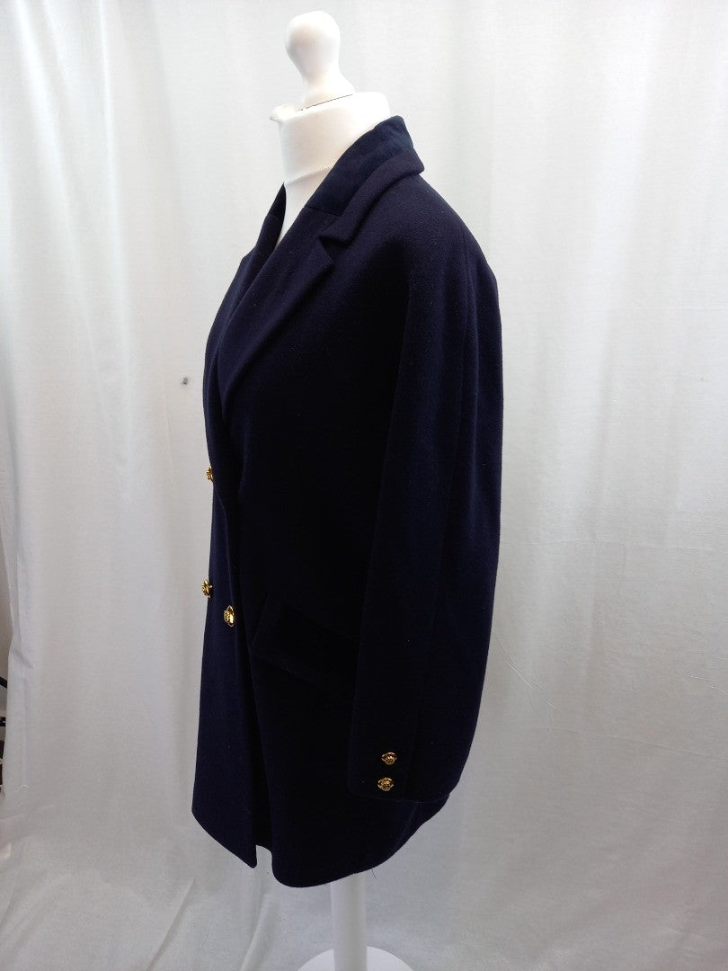 windsmoor coat navy blue wool 12 double breasted with velvet trim