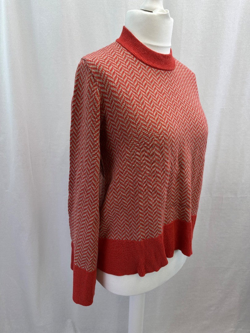 SKFK Coral Oatmeal Geometric Pattern Kimono Sleeve Jumper Size M/L VGC