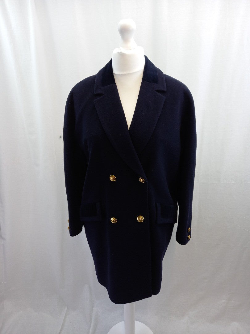 windsmoor coat navy blue wool 12 double breasted with velvet trim