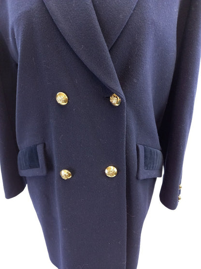 windsmoor coat navy blue wool 12 double breasted with velvet trim