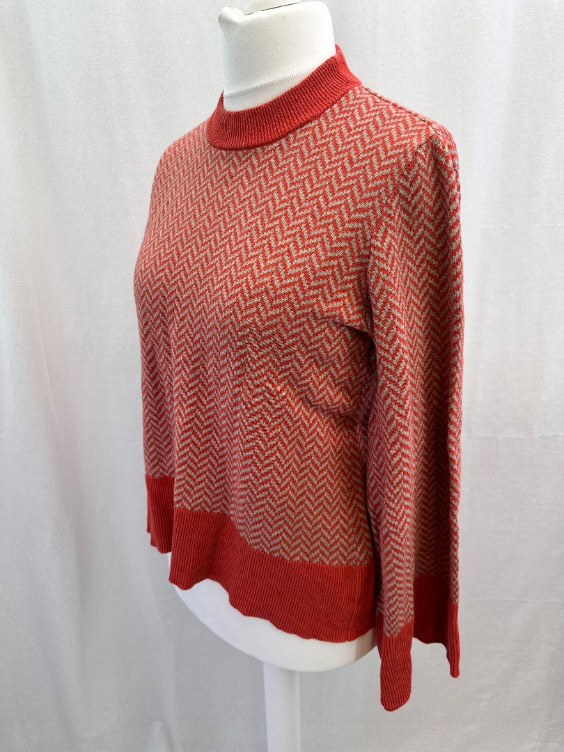 SKFK Coral Oatmeal Geometric Pattern Kimono Sleeve Jumper Size M/L VGC