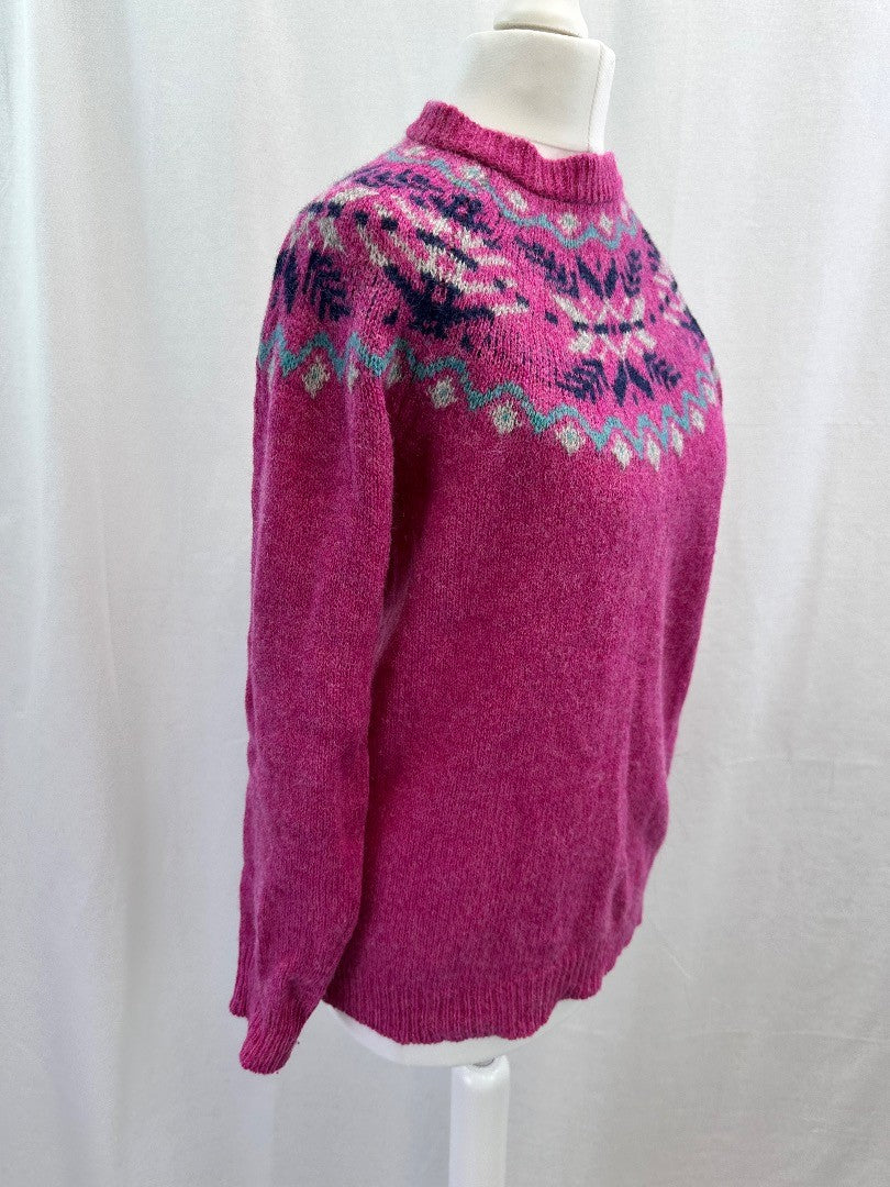 House of Bruar Pink Blue Shetland Wool Jumper Size S VGC