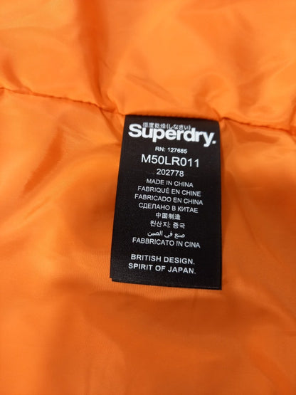 superdry mens coat jacket black xxl double zip orange lining and zip pockets vgc