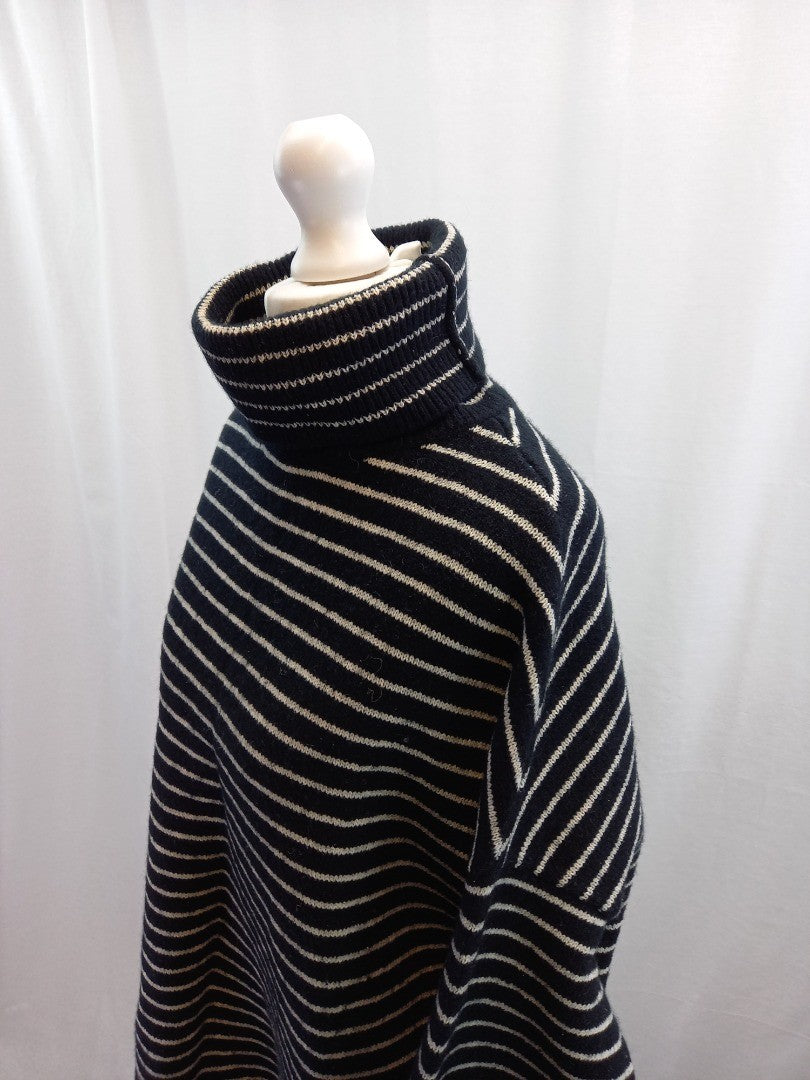 allsaints black white strip jumper wool mix xs polo high neck over sized