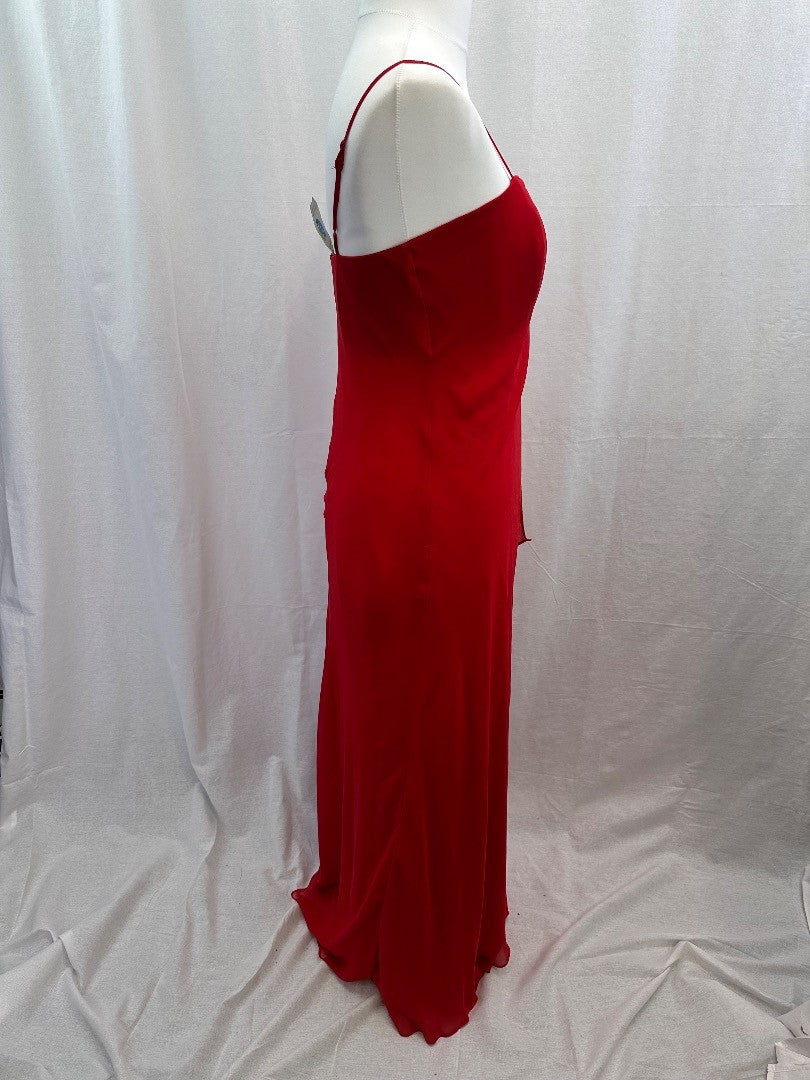 Roman Red Strappy Chiffon Maxi Diamante Evening Dress Size 14 Excellent Condition